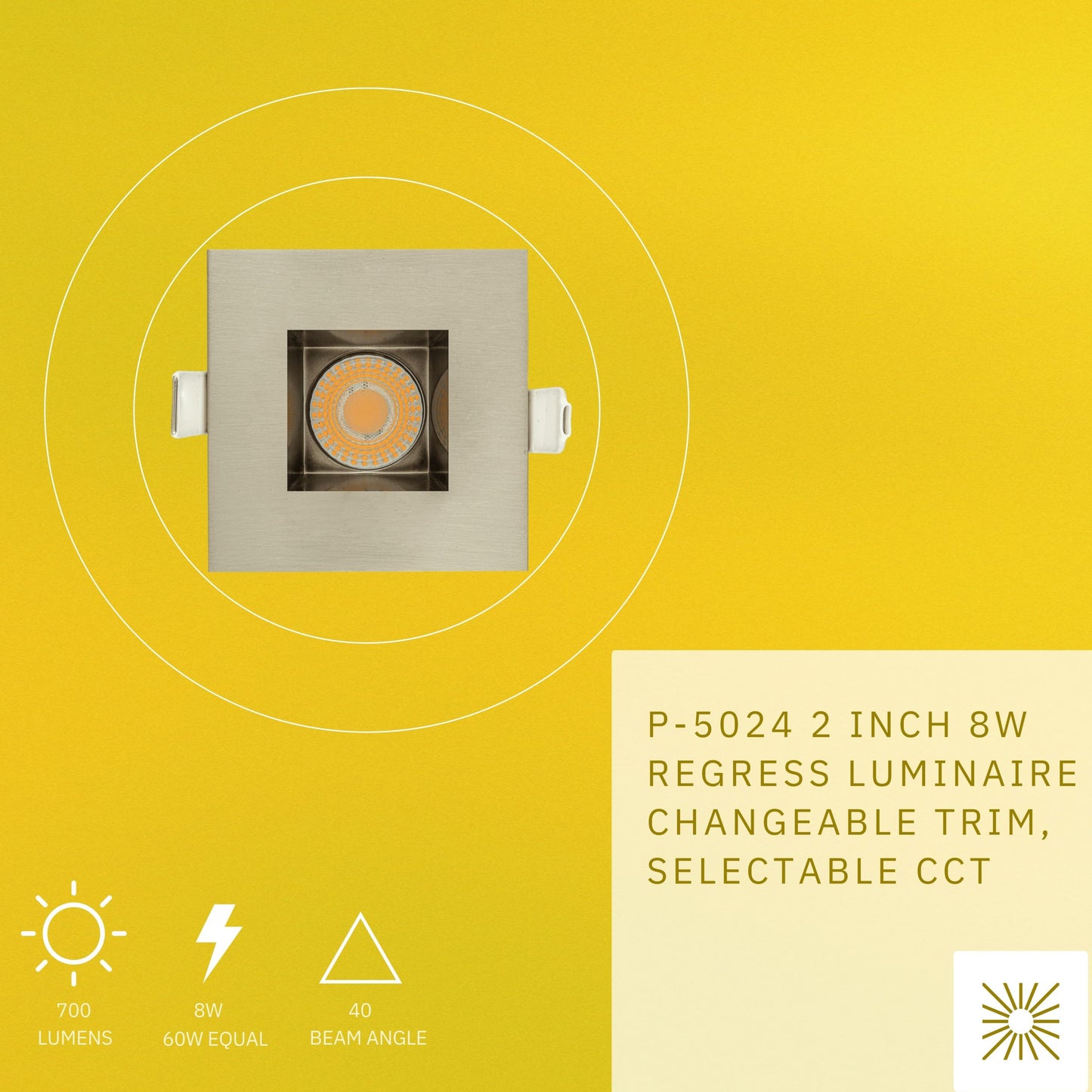 P-5024 2 Inch Square Brushed Nickel 8W 700 Lumens 5CCT Recessed Light