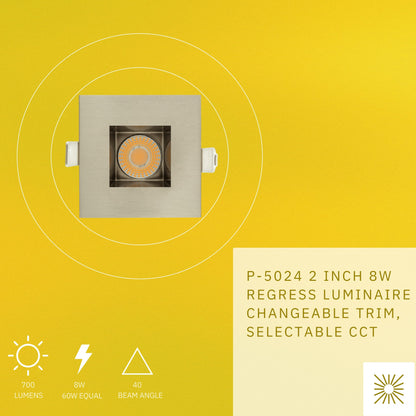 P-5024 2 Inch Square Brushed Nickel 8W 700 Lumens 5CCT Recessed Light
