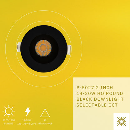 P-5027 2 Inch Round Black 14/20W 1200/1700 Lumens 5CCT Recessed Light