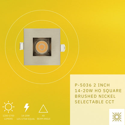 P-5036 2 Inch Square Brushed Nickel 14/20W 1200/1700 Lumens 5CCT Recessed Light