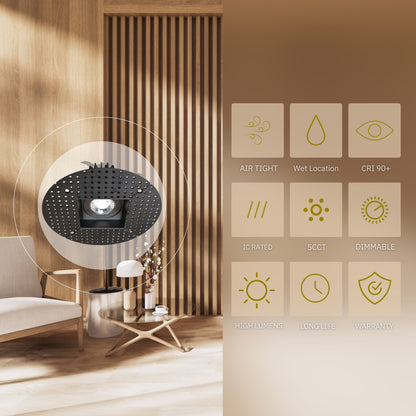 P-5062 3.5 Inch Trimless Square Black 12W 850 Lumens 5CCT Recessed Light