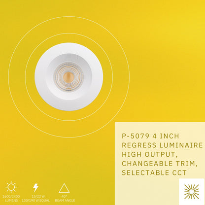 P-5079 4 Inch Baffle Round White 15/22W,1600/2400 Lumens 5CCT Recessed Light