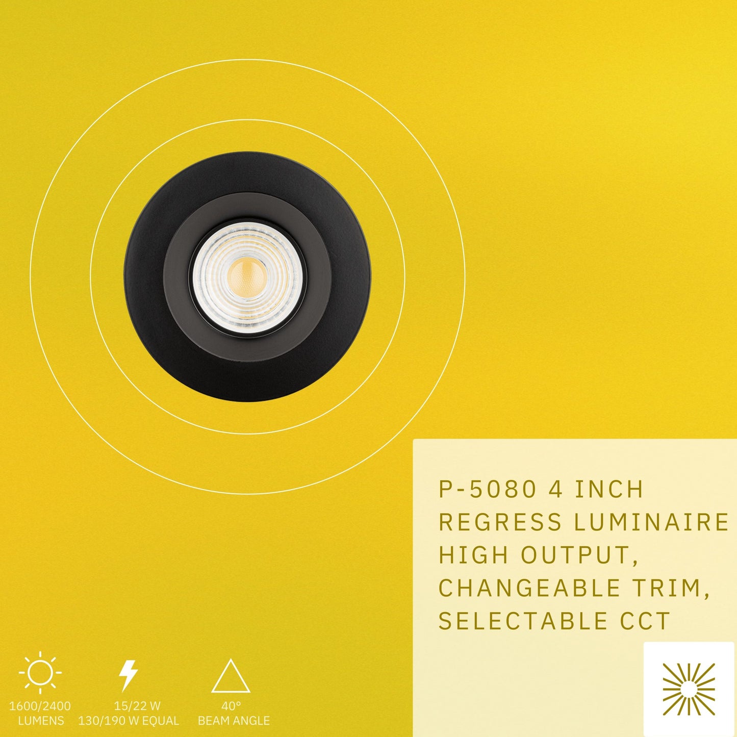P-5080 4 Inch Round Black 15/22W,1600/2400 Lumens 5CCT Recessed Light