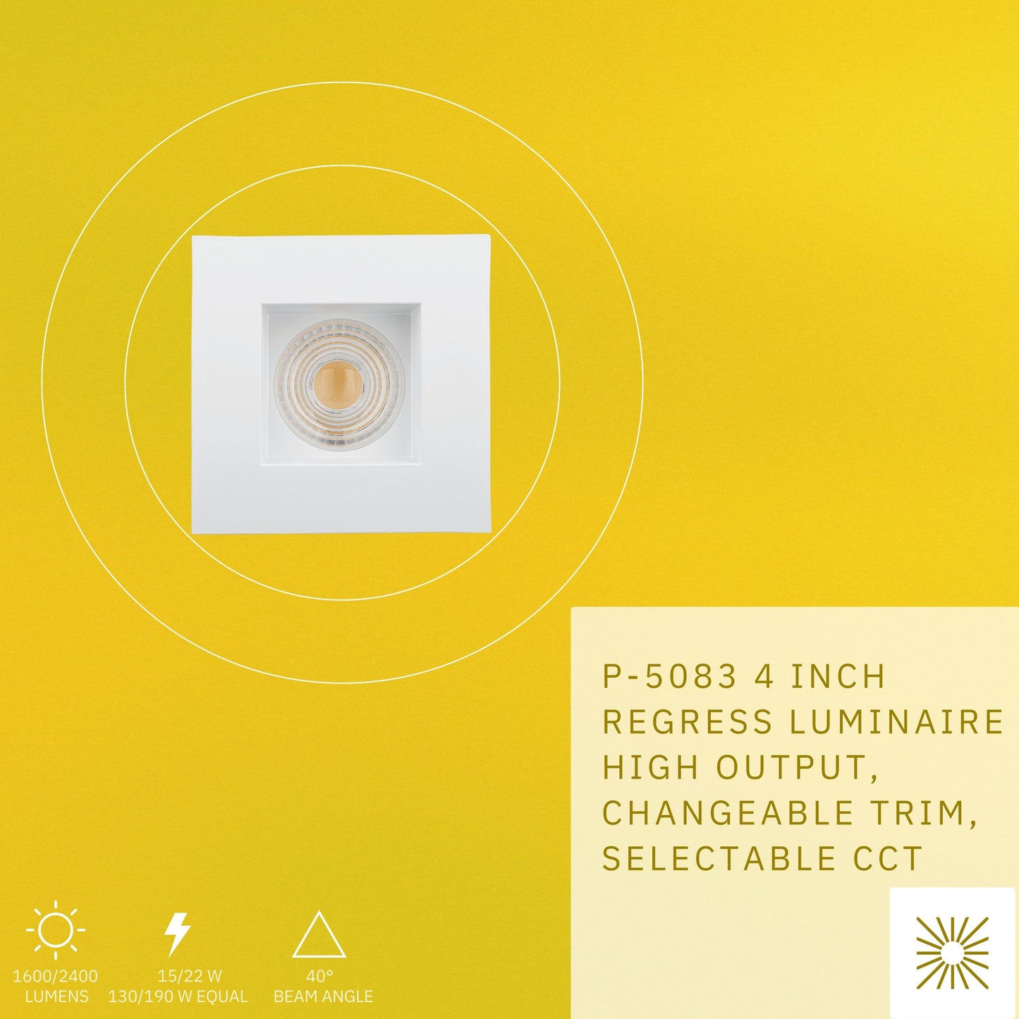 P-5083 4 Inch Square White 15/22W,1600/2400 Lumens 5CCT Recessed Light