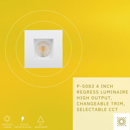 P-5083 4 Inch Square White 15/22W,1600/2400 Lumens 5CCT Recessed Light
