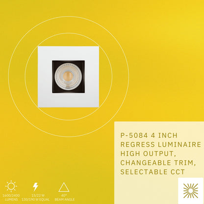P-5084 4 Inch Square Two-Tone 15/22W,1600/2400 Lumens 5CCT Recessed Light