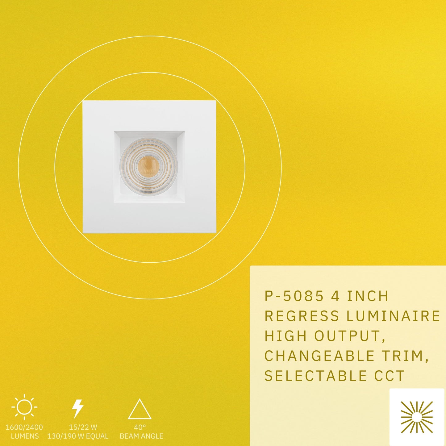 P-5085 4 Inch Square White Baffle 15/22W,1600/2400 Lumens 5CCT Recessed Light
