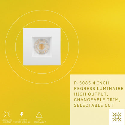 P-5085 4 Inch Square White Baffle 15/22W,1600/2400 Lumens 5CCT Recessed Light