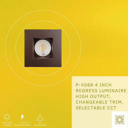P-5088 4 Inch Square Bronze 15/22W,1600/2400 Lumens 5CCT Recessed Light