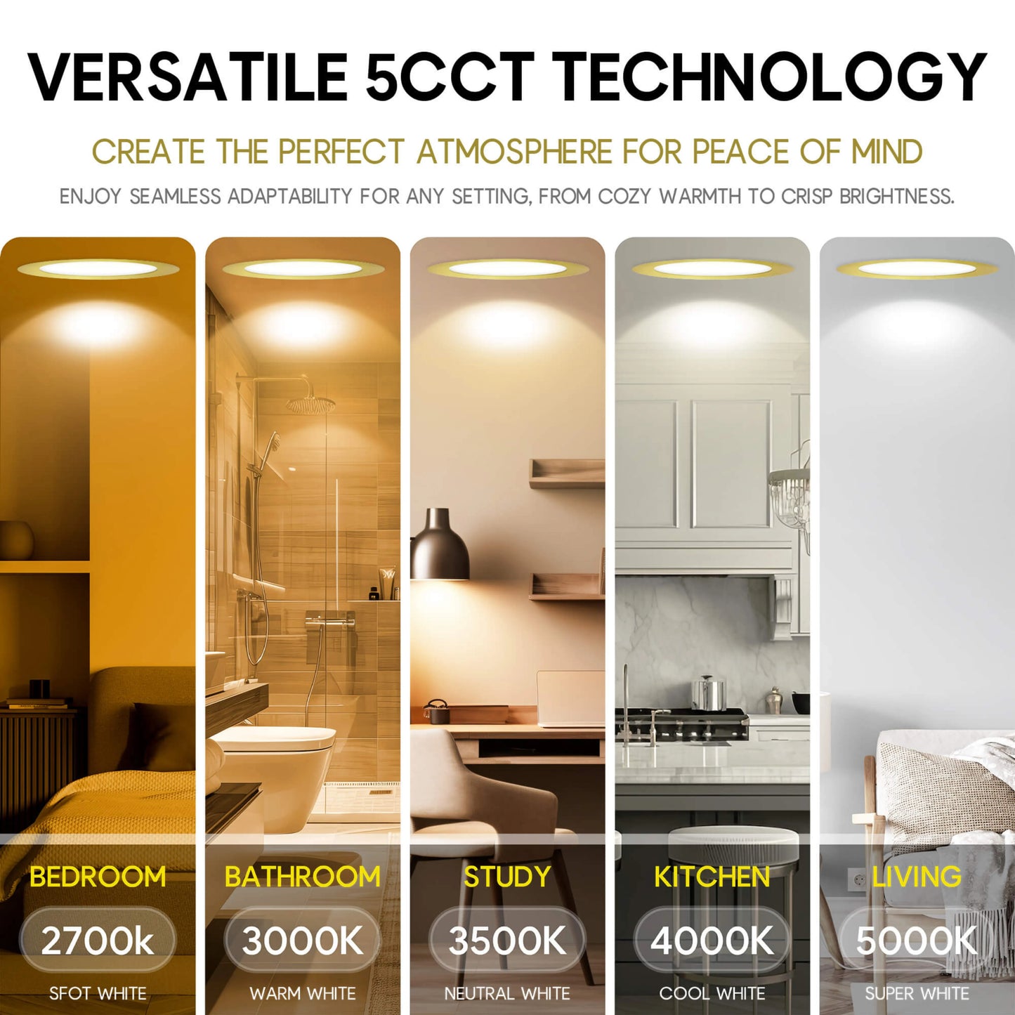 P-5879 4 Inch Round Brushed Brass 12W 1000 Lumens 5CCT Slim Ultra-Thin Light
