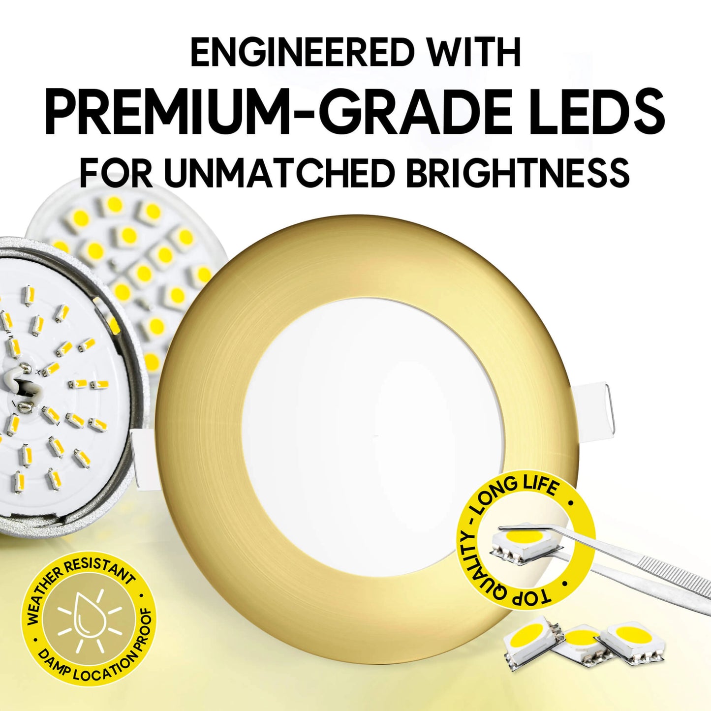 P-5879 4 Inch Round Brushed Brass 12W 1000 Lumens 5CCT Slim Ultra-Thin Light