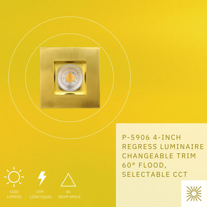 P-5906 4 Inch Square Brushed Brass 15W 1100 Lumens 5CCT Recessed Light