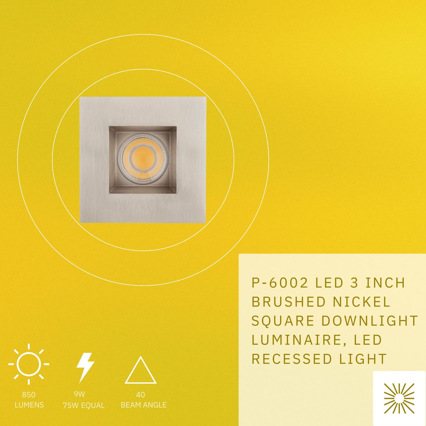 P-6002 3 Inch Brushed Nickel Square 9W 850 Lumens 5CCT Recessed Light