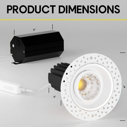 P-6160 3 Inch Trimless White Round 12W 1000 Lumens 5CCT Gimbal Light
