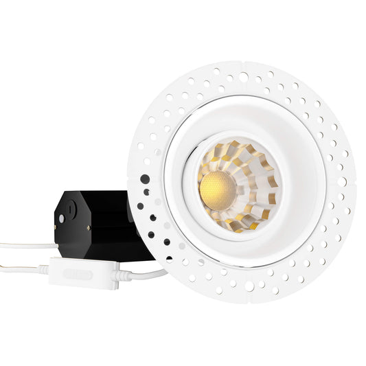 P-6160 3 Inch Trimless White Round 12W 1000 Lumens 5CCT Gimbal Light