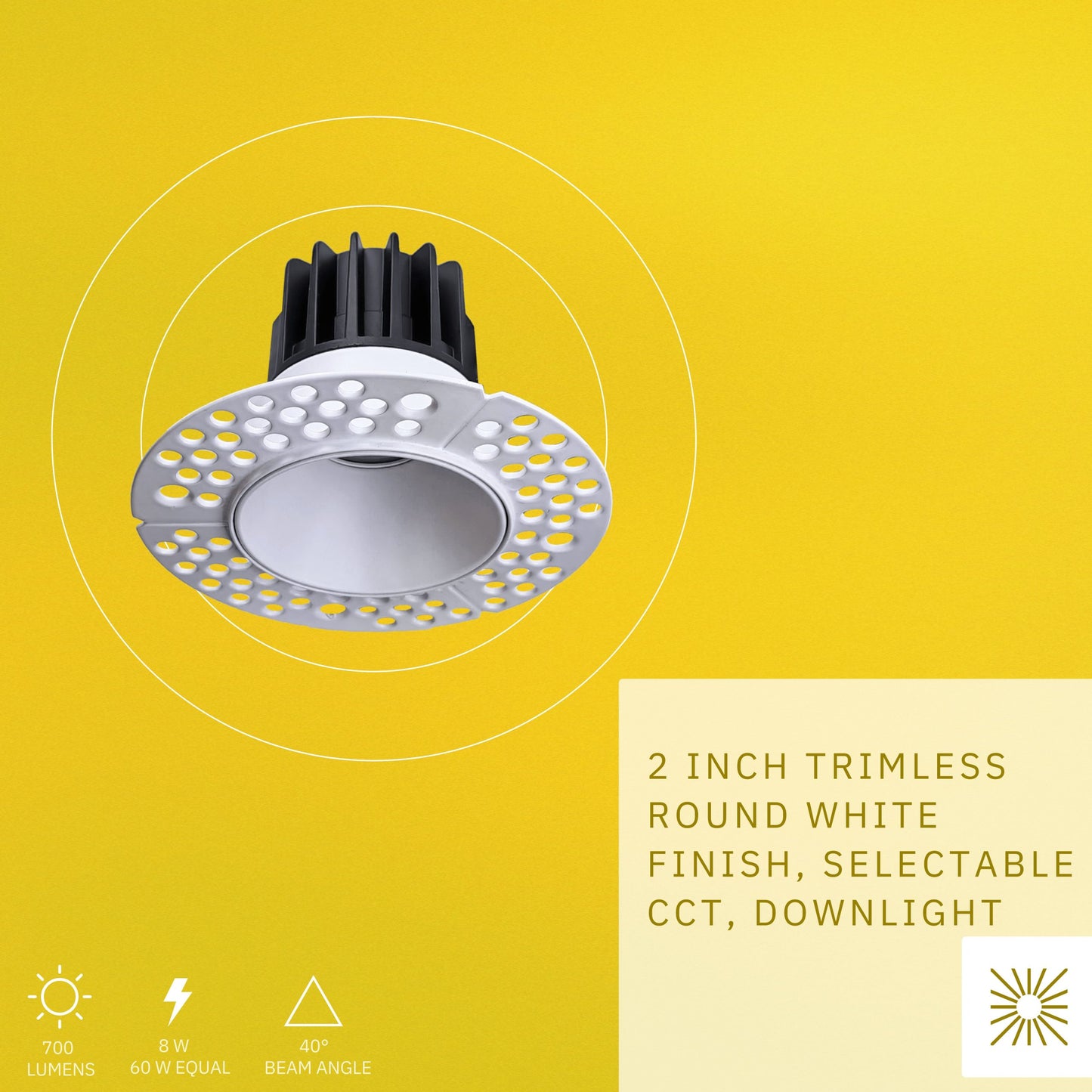 P-6349 2 Inch Trimless Round White 8W 700 Lumens 5CCT Recessed Light