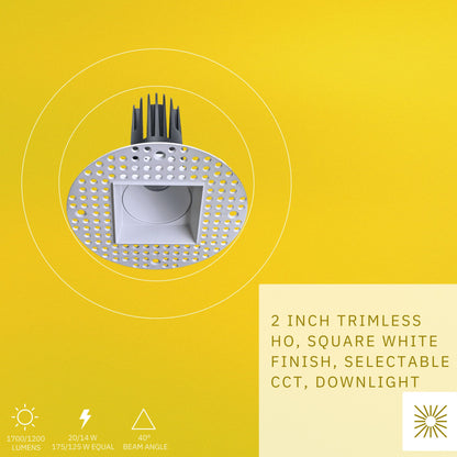 P-6366 2 Inch Trimless Square White 14/20W, 1200/1700 Lumens 5CCT Recessed Light