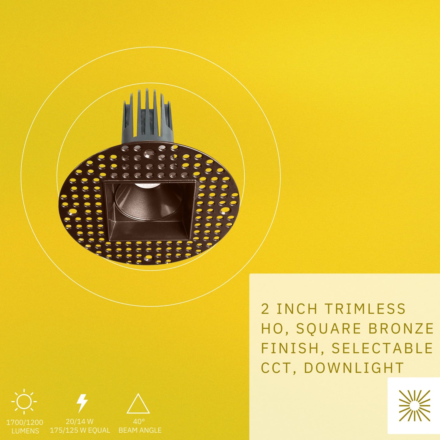 P-6369 2 Inch Trimless Square Bronze 20W-14W 1700-1200 Lumens 5CCT Recessed Light