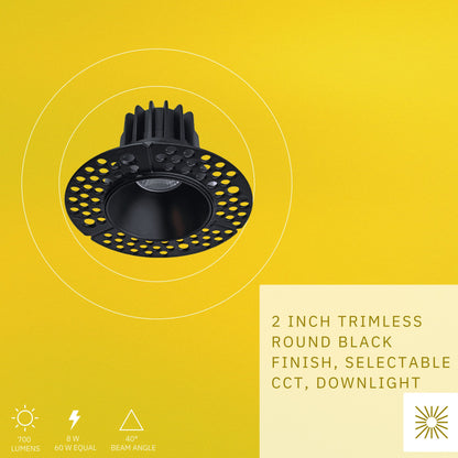 P-6380 2 Inch Trimless Round Black 8W 700 Lumens 5CCT Recessed Light