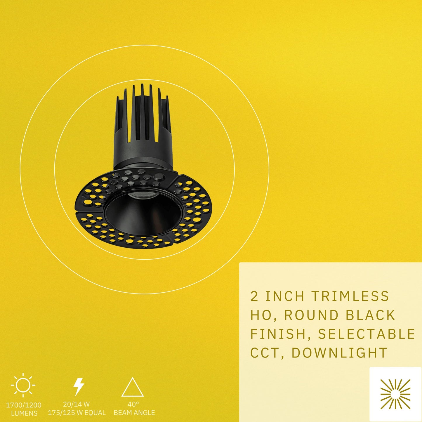 P-6382 2 Inch Trimless Round Black 20W-14W=175W-125W, 1700-1200 Lumens 5CCT Recessed Light