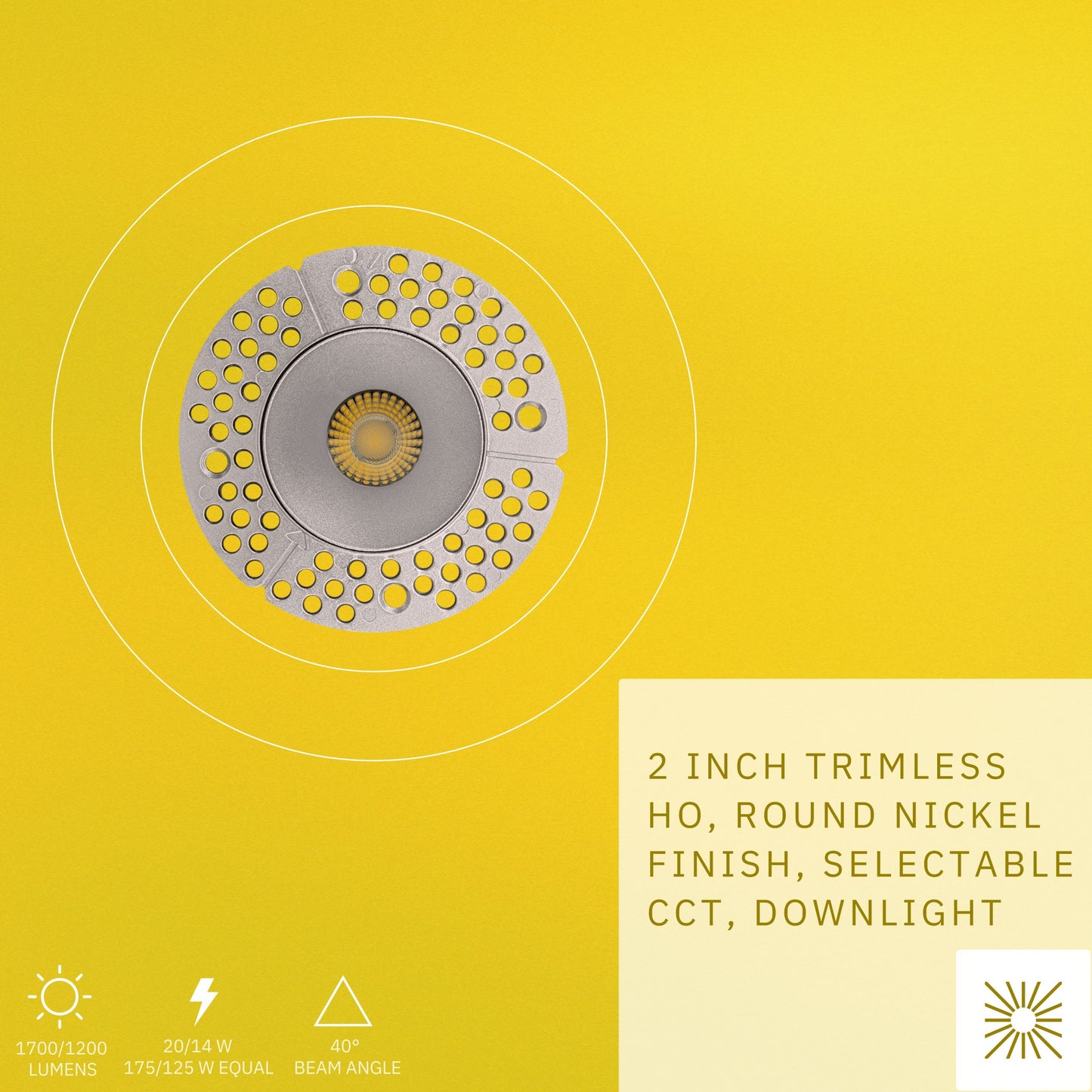 P-6412 2 Inch Trimless Round, Nickel Finish 14/20W, 1200/1700 Lumens 5CCT Recessed Light