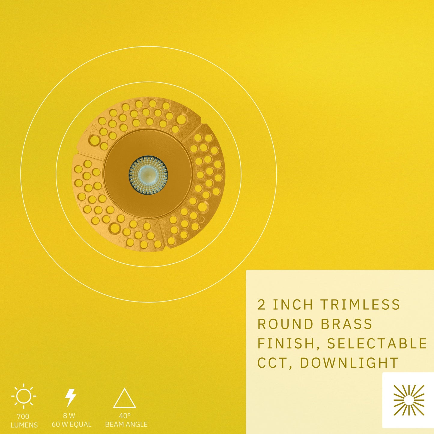 P-6413 2 Inch Trimless Round, Brass Finish 8 Watts, 700 Lumens 5CCT Recessed Light