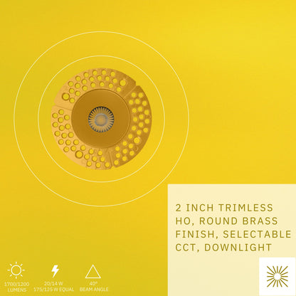 P-6415 2 Inch Trimless Round, Brass Finish 14/20W, 1200/1700 Lumens 5CCT Recessed Light