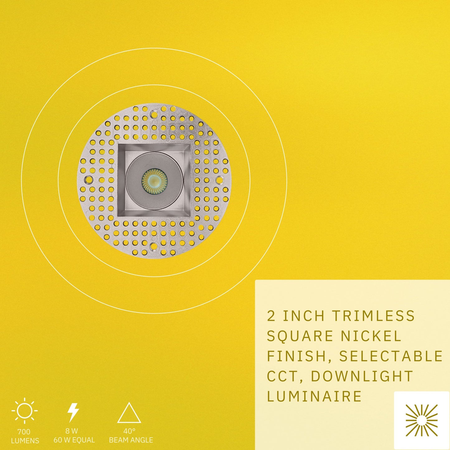 P-6416 2 Inch Trimless Square, Nickel Finish 8 Watts, 700 Lumens 5CCT Recessed Light