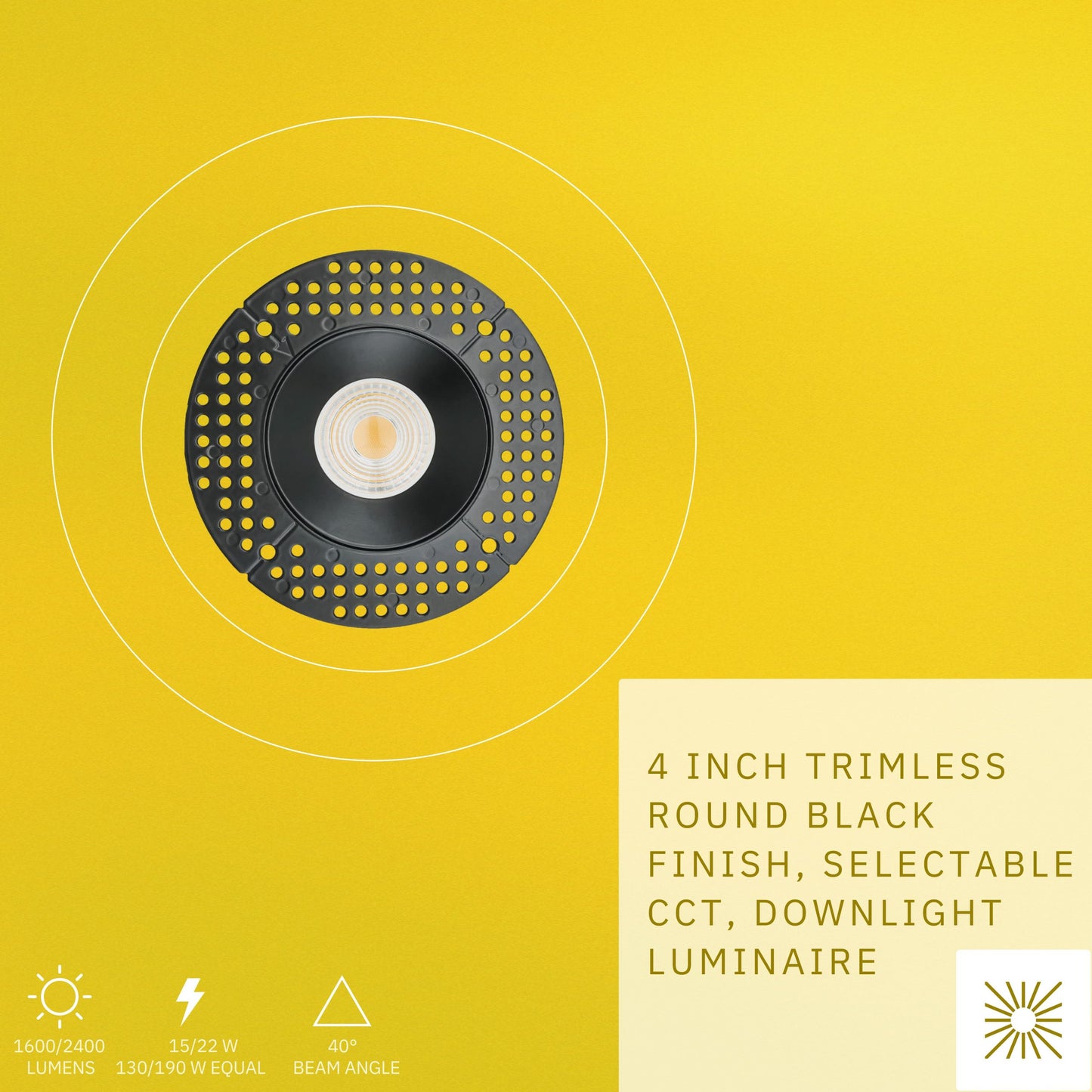 P-6436 4 Inch Trimless Round, Black Finish 15/22W,1600/2400 Lumens 5CCT Recessed Light