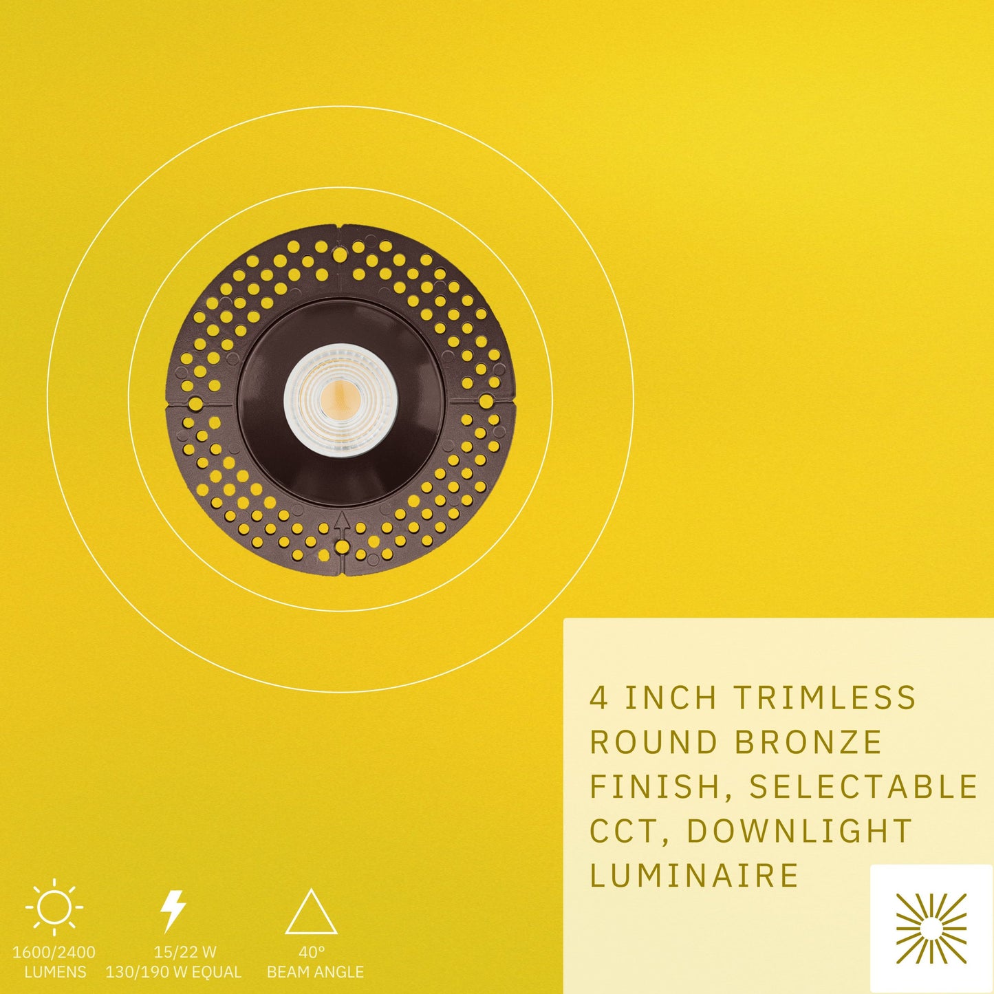 P-6438 4 Inch Trimless Round, Bronze Finish 15/22W,1600/2400 Lumens 5CCT Recessed Light