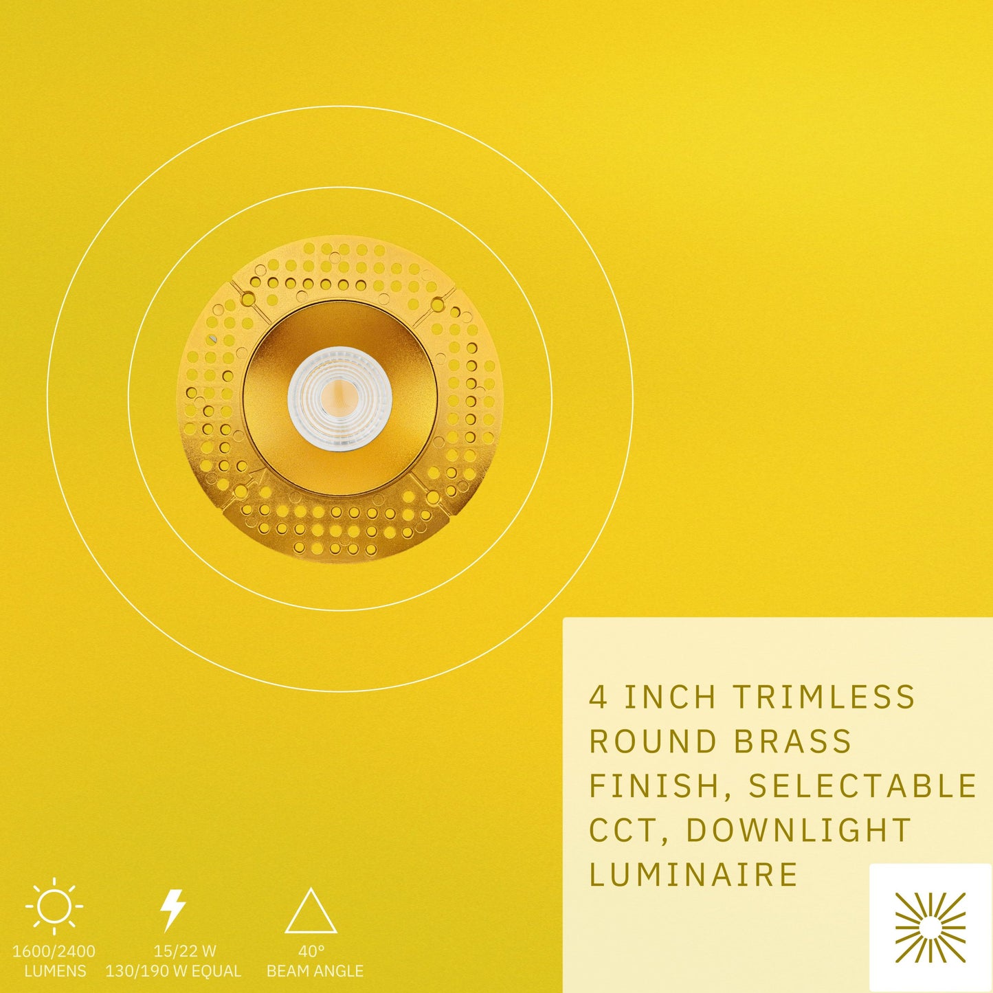 P-6439 4 Inch Trimless Round, Brass Finish 15/22W,1600/2400 Lumens 5CCT Recessed Light