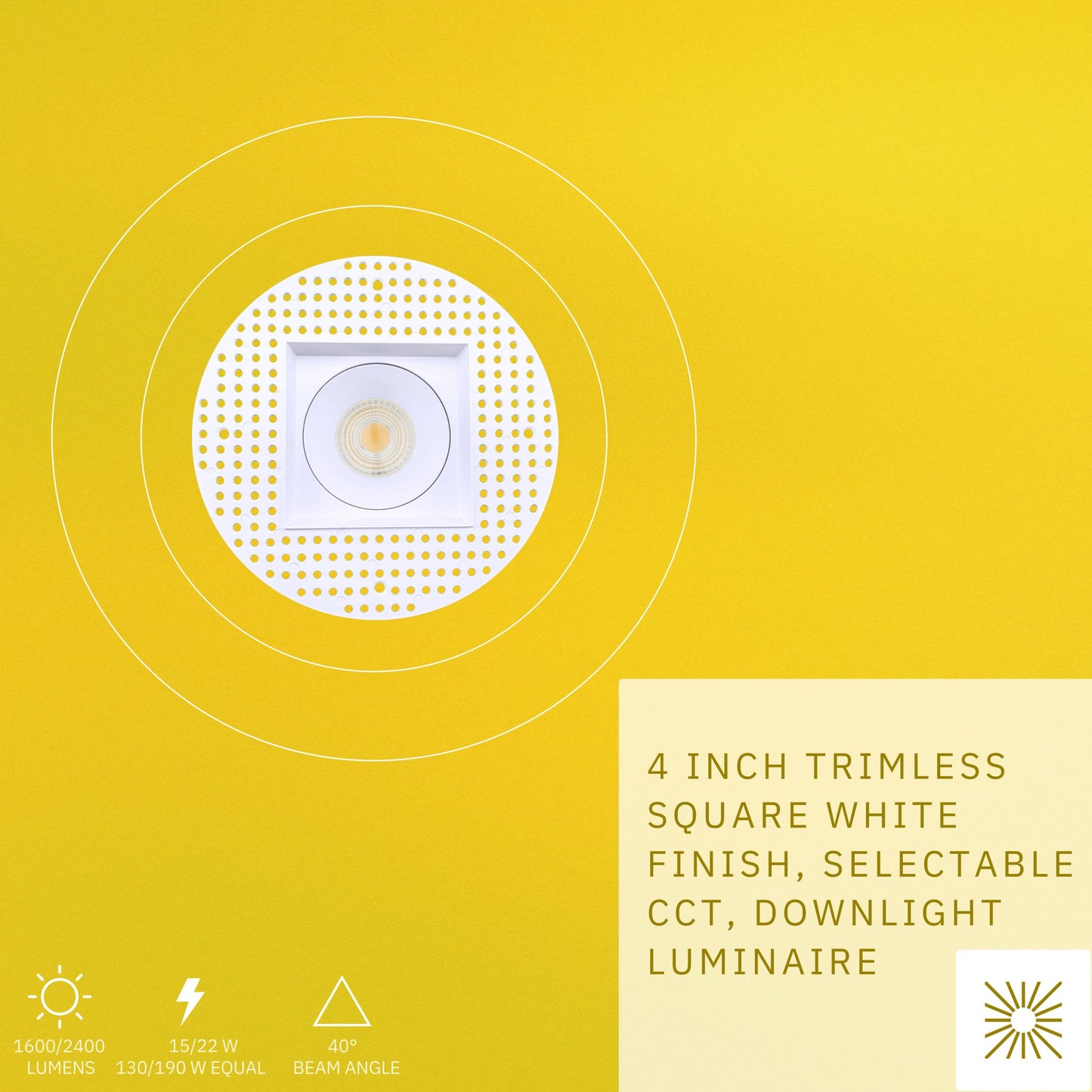 P-6440 4 Inch Trimless Square, White Finish 15/22W,1600/2400 Lumens 5CCT Recessed Light