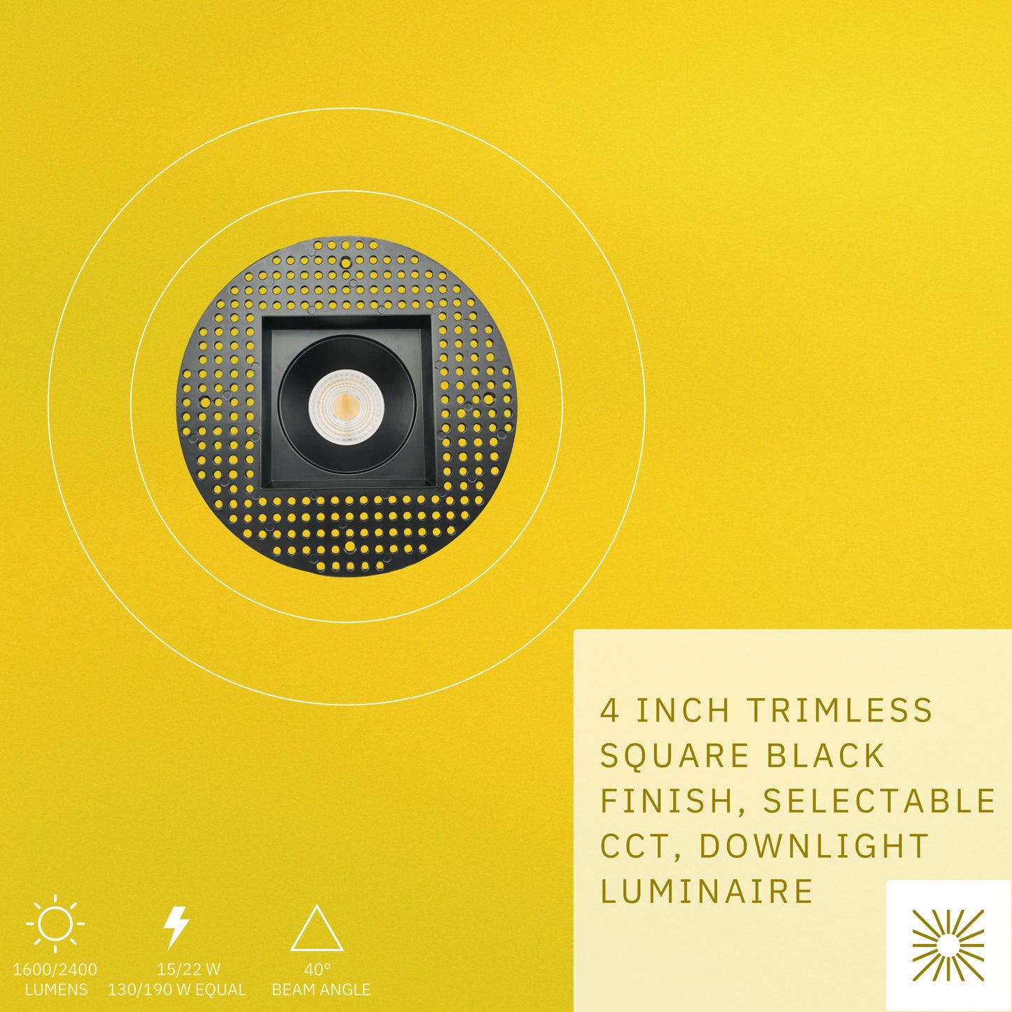 P-6441 4 Inch Trimless Square, Black Finish 15/22W,1600/2400 Lumens 5CCT Recessed Light