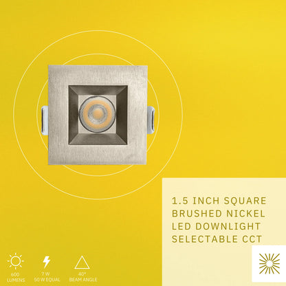 P-6499 1.5 Inch Square Brushed Nickel Smooth, 7 Watts, 600 Lumens 5CCT Recessed Light
