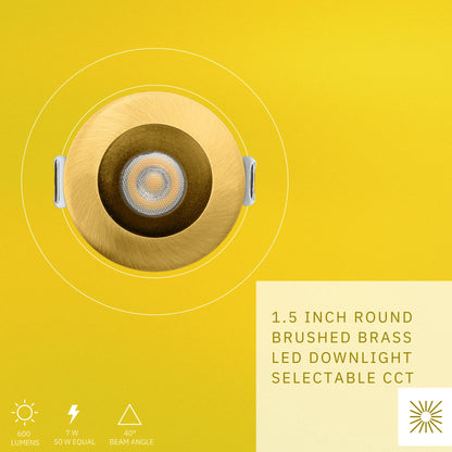 P-6500 1.5 Inch Round Brushed Brass Smooth, 7 Watts, 600 Lumens 5CCT Recessed Light