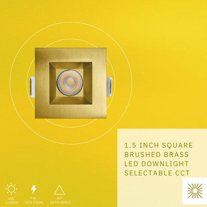 P-6501 1.5 Inch Square Brushed Brass Smooth, 7 Watts, 600 Lumens 5CCT Recessed Light