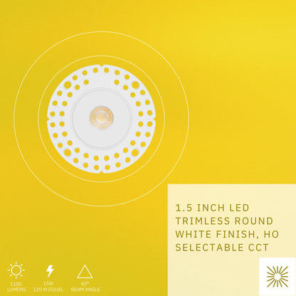 P-6505 1.5 Inch Trimless Round, White Finish 15 Watts, 1100 Lumens 5CCT Recessed Light
