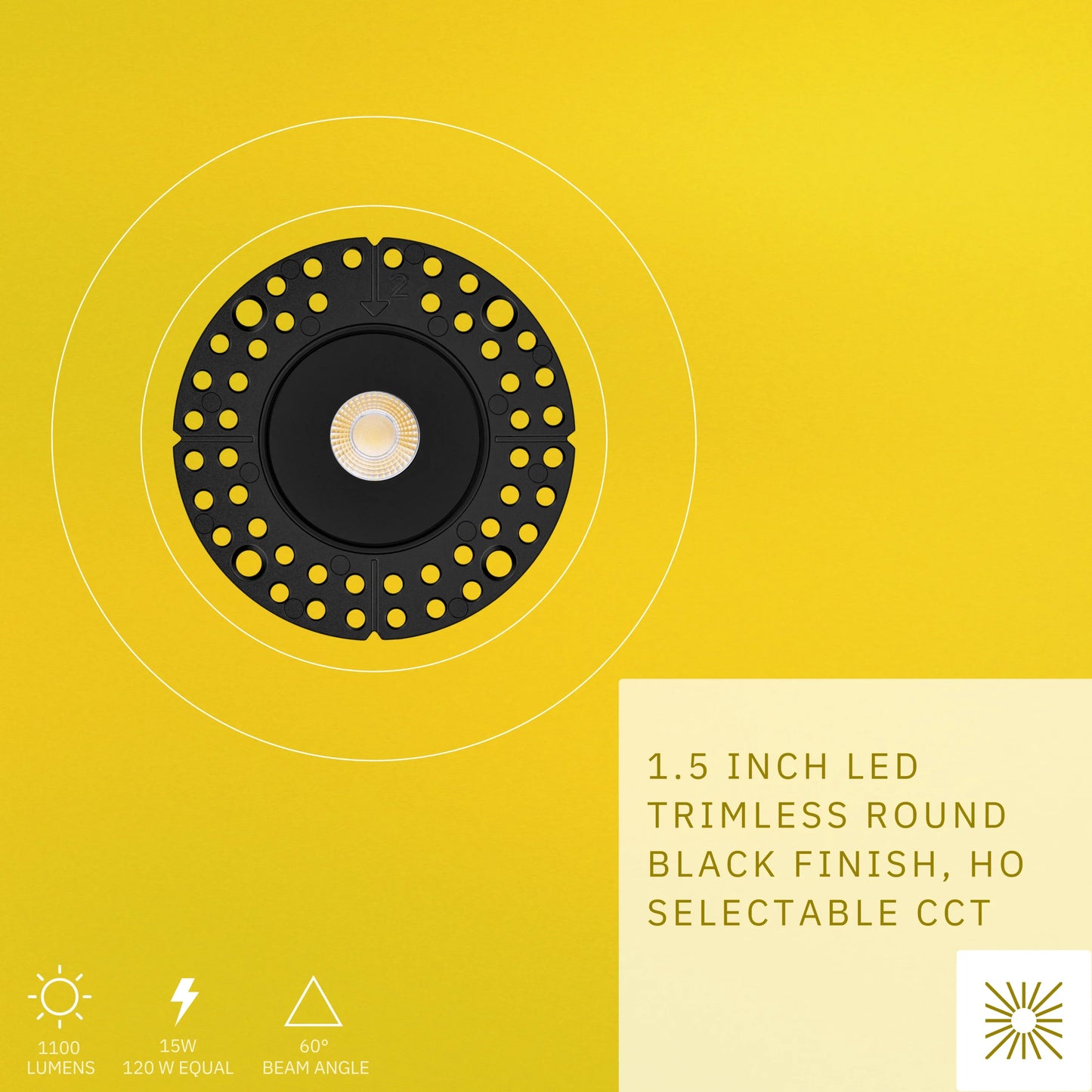 P-6506 1.5 Inch Trimless Round, Black Finish 15 Watts, 1100 Lumens 5CCT Recessed Light