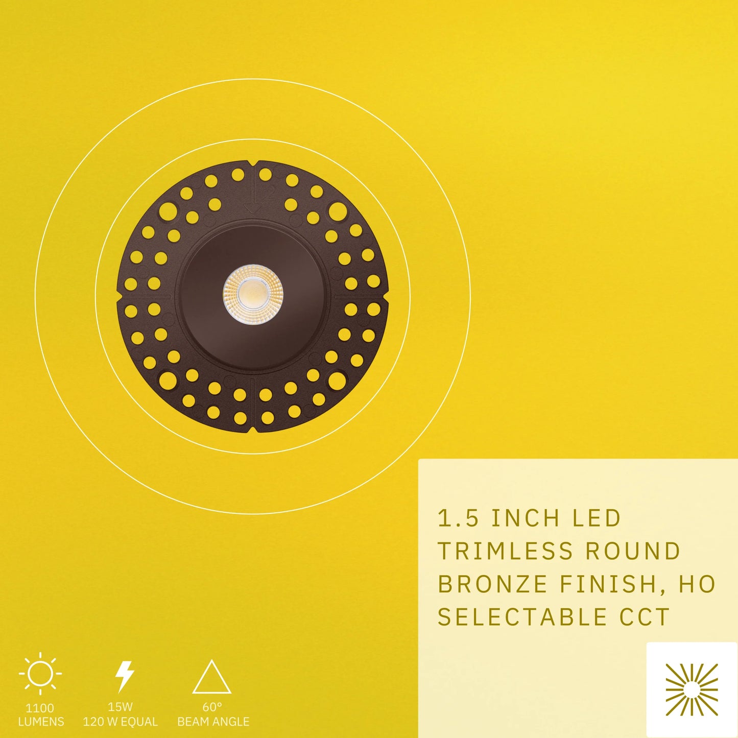P-6508 1.5 Inch Trimless Round, Bronze Finish 15 Watts, 1100 Lumens 5CCT Recessed Light