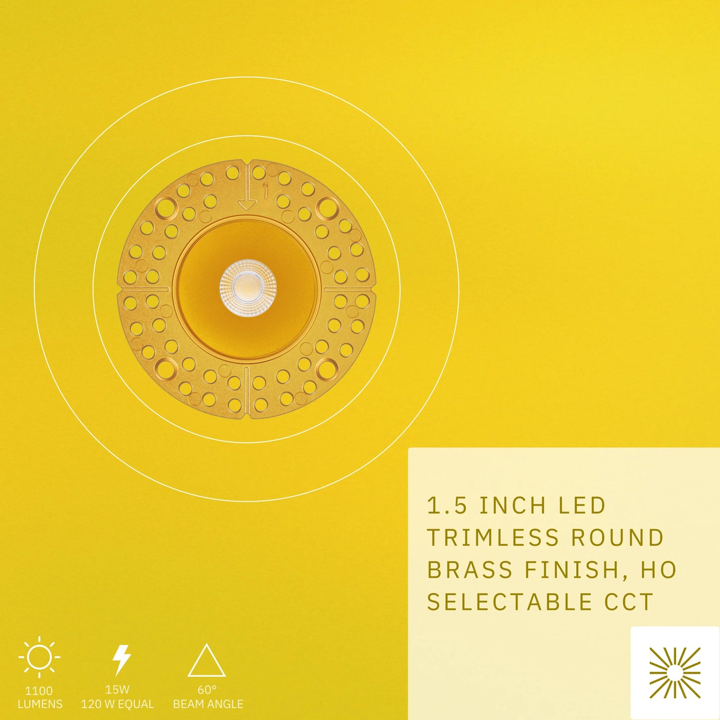P-6509 1.5 Inch Trimless Round, Brass Finish 15 Watts, 1100 Lumens 5CCT Recessed Light