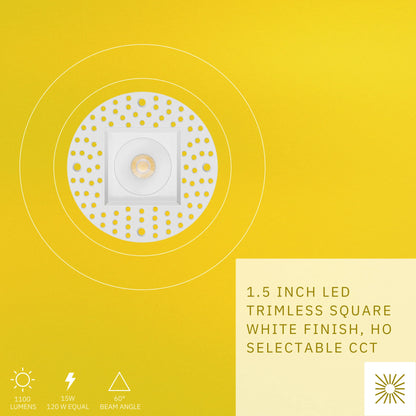 P-6510 1.5 Inch Trimless Square, White Finish 15 Watts, 1100 Lumens 5CCT Recessed Light