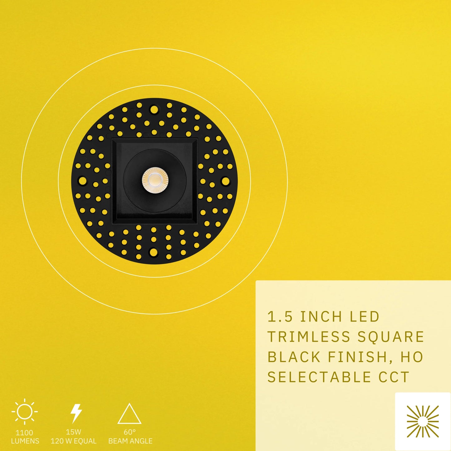 P-6511 1.5 Inch Trimless Square, Black Finish 15 Watts, 1100 Lumens 5CCT Recessed Light