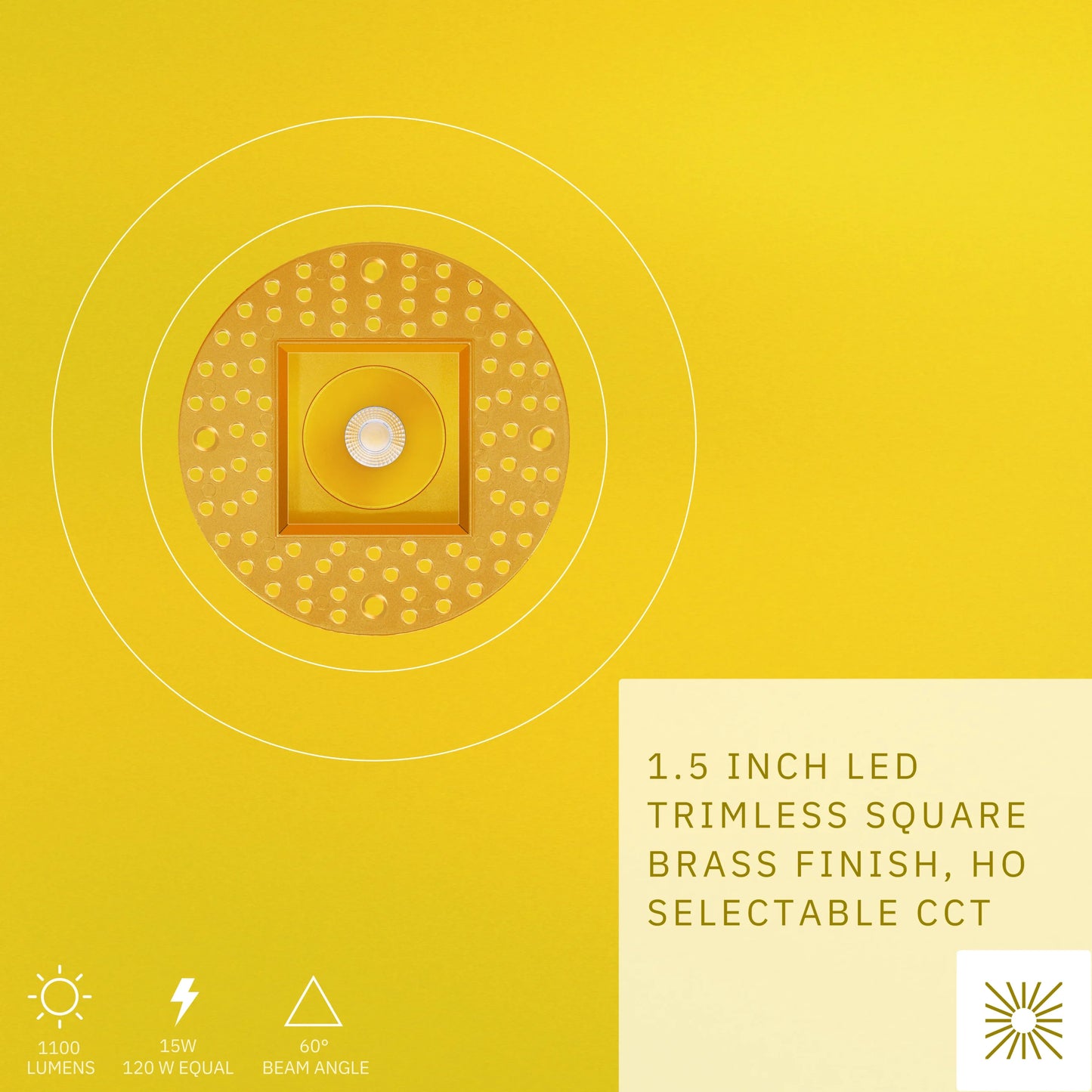 P-6514 1.5 Inch Trimless Square, Brass Finish 15 Watts, 1100 Lumens 5CCT Recessed Light