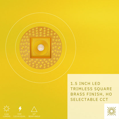 P-6514 1.5 Inch Trimless Square, Brass Finish 15 Watts, 1100 Lumens 5CCT Recessed Light