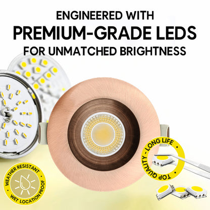 P-6982 3 inch Round Brushed Copper Downlight Luminaire 9W=75W, 850 Lumens, 5CCT