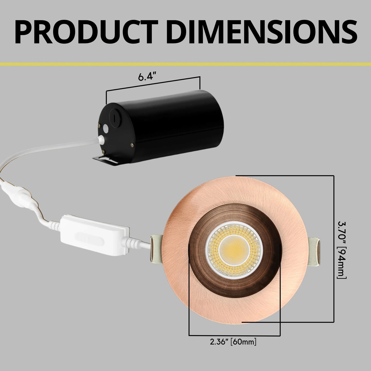 P-6982 3 inch Round Brushed Copper Downlight Luminaire 9W=75W, 850 Lumens, 5CCT
