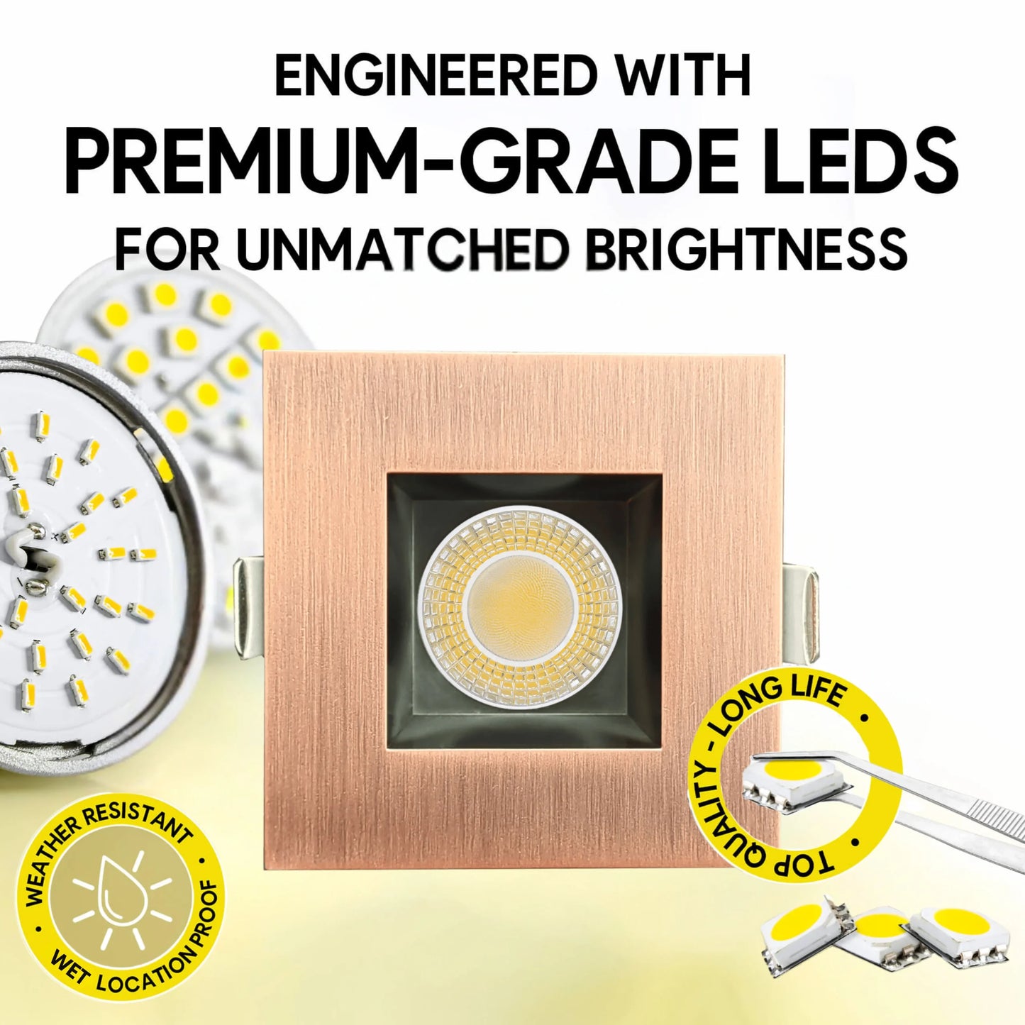 P-6983 3 inch Square Brushed Copper Downlight Luminaire 9W=75W, 850 Lumens, 5CCT