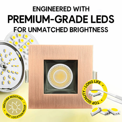 P-6987 3 inch Square Brushed Copper HO Downlight Luminaire 24W=200W, 2100 Lumens, 5CCT