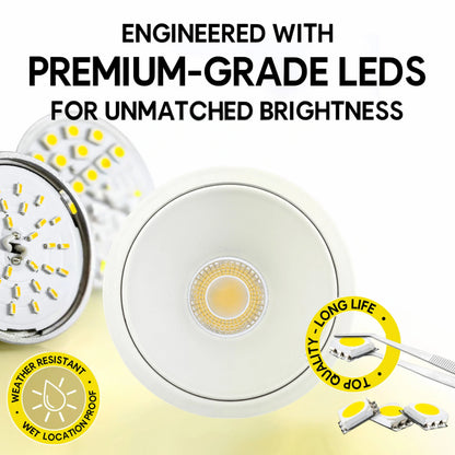 P-6988 1.5 inch Millwork Trimless Round White Downlight Luminaire 7W=50W, 600 Lumens, 5CCT
