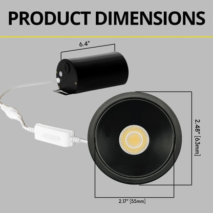 P-6989 1.5 inch Millwork Trimless Round Black Downlight Luminaire 7W=50W, 600 Lumens, 5CCT
